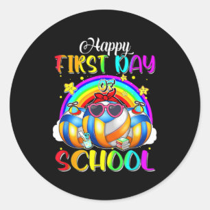 Happy First Day Of School Volleyball Rainbow Happy Classic Round Sticker