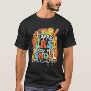 Happy First Day School Lunch Lady Life Groovy Back T-Shirt