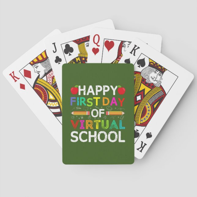 Happy First Day Virtual Of School Poker Cards (Back)