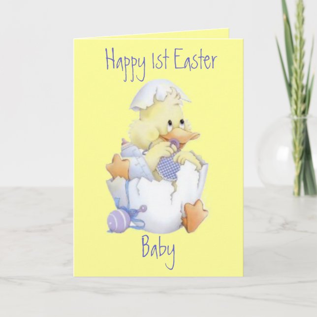 Happy First Easter Baby Boy (Customizable) Holiday Card (Front)