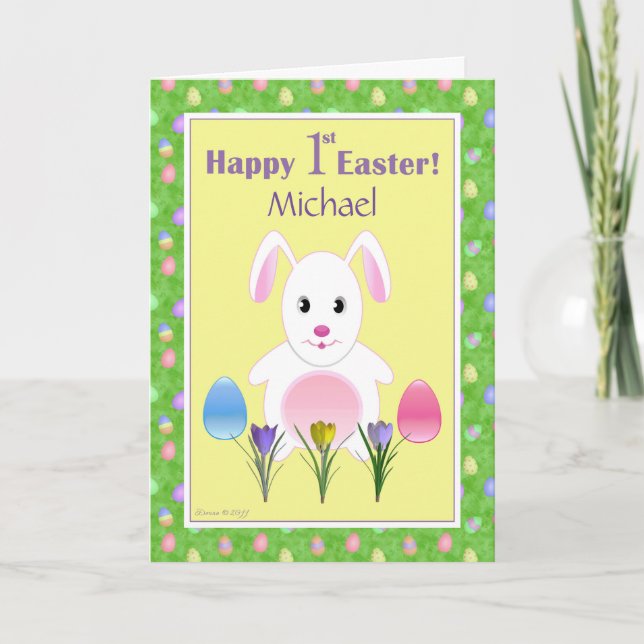 Happy First Easter Bunny Rabbit Personalized Card (Front)