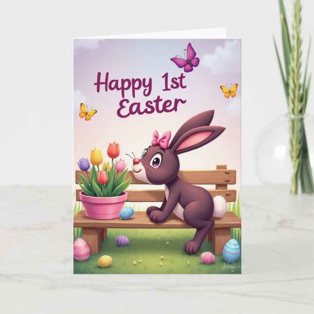 Happy First Easter Bunny Scene Card (Front)