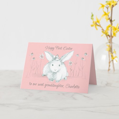 Happy First Easter Granddaughter White Rabbit Card