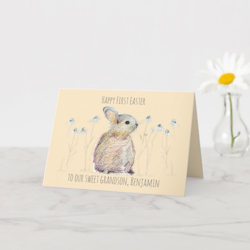 Happy First Easter Grandson Baby Rabbit Custom Card