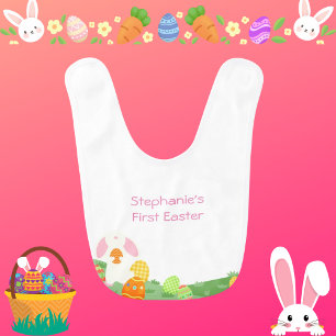 Happy First Easter Monogram Cute Bunny Eggs Baby Bib