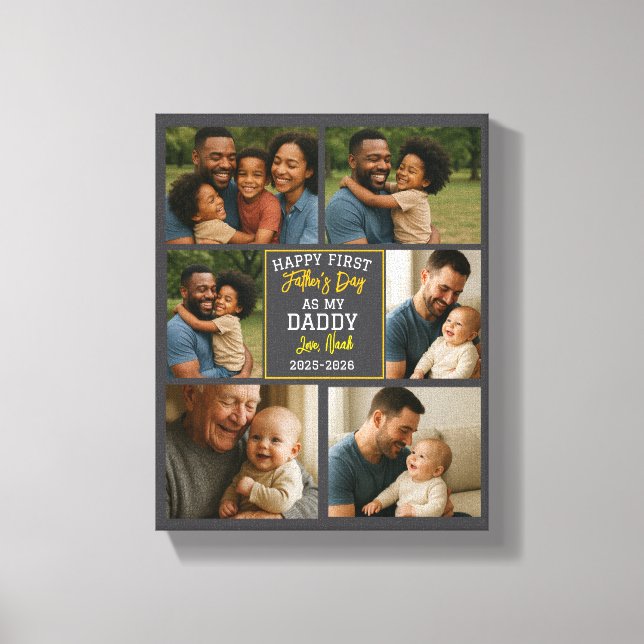 Happy First Father Day Personalized Photo Collage Canvas Print (Front)