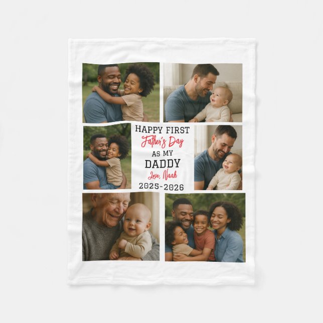 Happy First Father Day Photo Collage Fleece Blanket (Front)