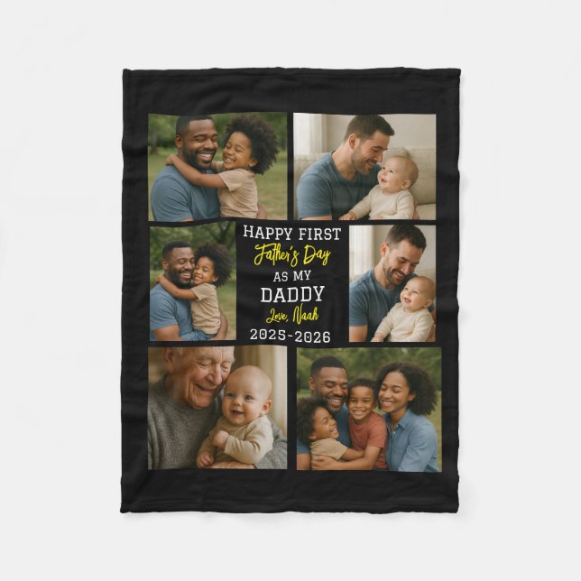 Happy First Father Day Photo Collage Fleece Blanket (Front)