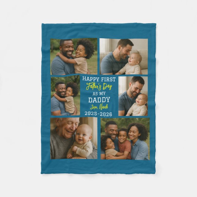 Happy First Father Day Photo Collage Fleece Blanket (Front)
