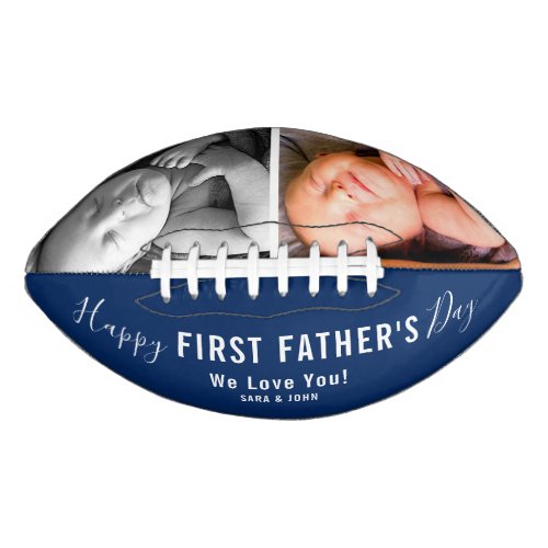 Happy First Fathers Day 2 Photos Blue Modern Name Football