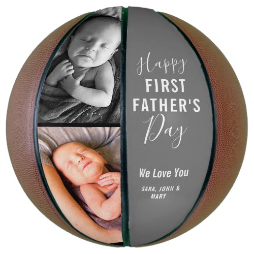Happy First Fatherâs Day Baby 2 Photo Name Script Basketball