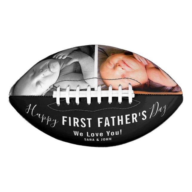 Happy First Father’s Day Black 2 Photos Name Football (Front)