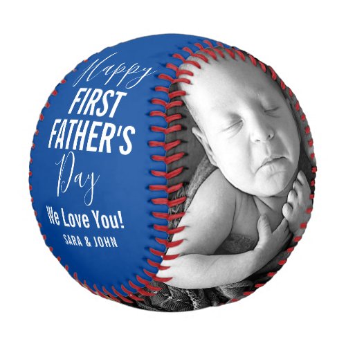 Happy First Fathers Day Blue Baby 2 Photos Name Baseball