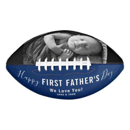 Happy First Fathers Day Blue Modern Photo Name Football