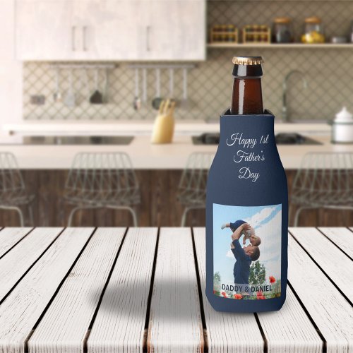 Happy First Fathers Day Custom Photo Bottle Cooler
