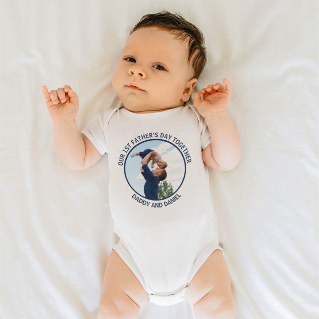Happy First Father’s Day Custom Photo & Text Baby Bodysuit (Creator Uploaded)