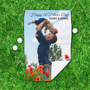 Happy First Father’s Day Custom Photo & Text Golf Towel
