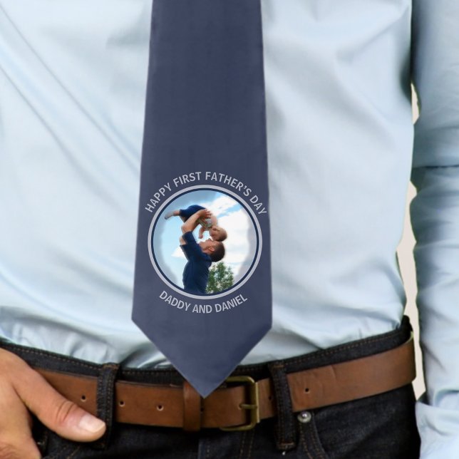 Happy First Father’s Day Custom Photo & Text Neck Tie (Creator Uploaded)