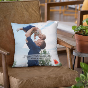 Happy First Father’s Day Custom Photo & Text Throw Pillow
