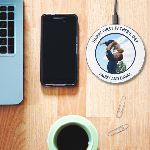 Happy First Father’s Day Custom Photo & Text Wireless Charger