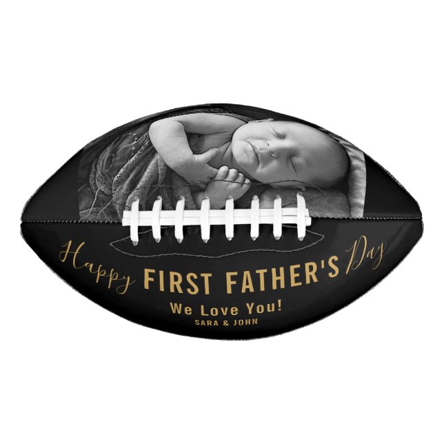 Happy First Father’s Day Modern Photo Black Name Football (Front)