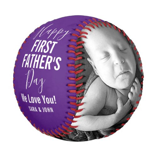 Happy First Fathers Day Purple Baby 2 Photos Name Baseball