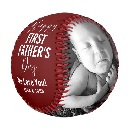 Happy First Fathers Day Red Baby 2 Photos Name Baseball