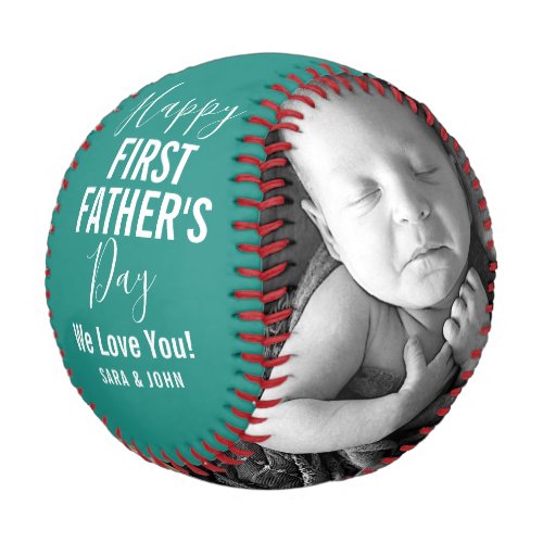 Happy First Fathers Day Teal Baby 2 Photos Name Baseball