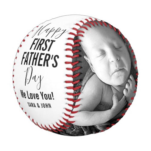 Happy First Fatherâs Day White Baby 2 Photos Name Baseball