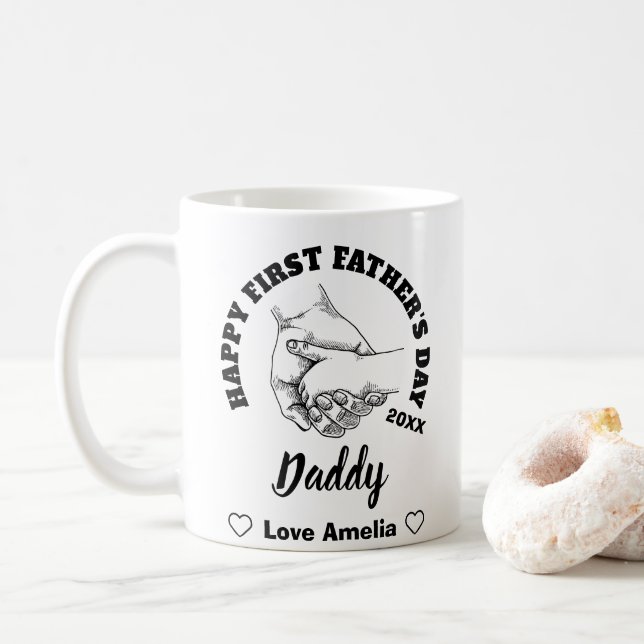Happy First Father's Day 2023, Custom Names Coffee Mug (With Donut)