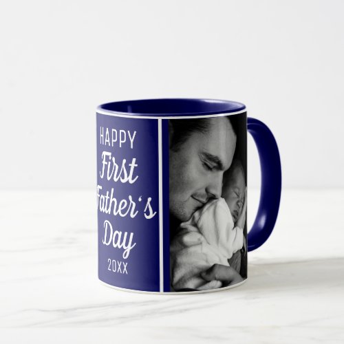 Happy First Fathers Day 2 Photo Blue And White Mug