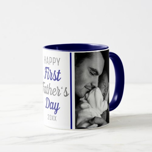 Happy First Fathers Day 2 Photo Blue And White Mug