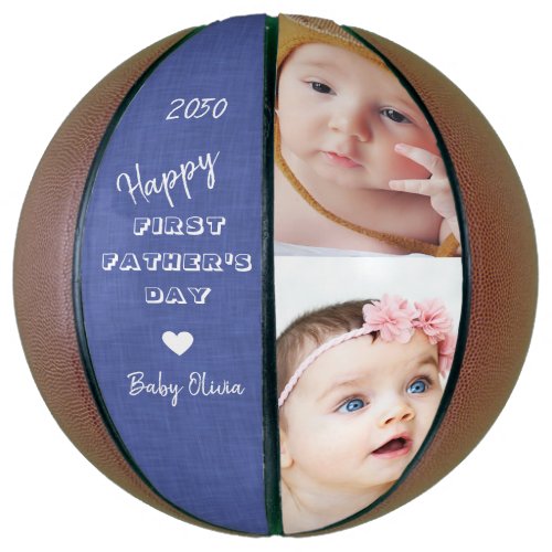Happy First Fathers Day 2 Photo Collage Blue Basketball