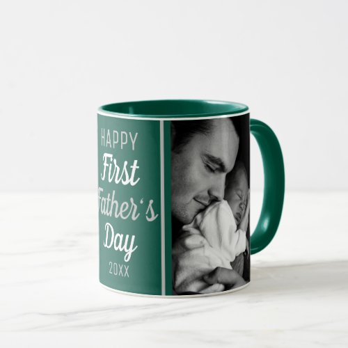 Happy First Fathers Day 2 Photo Green Mug
