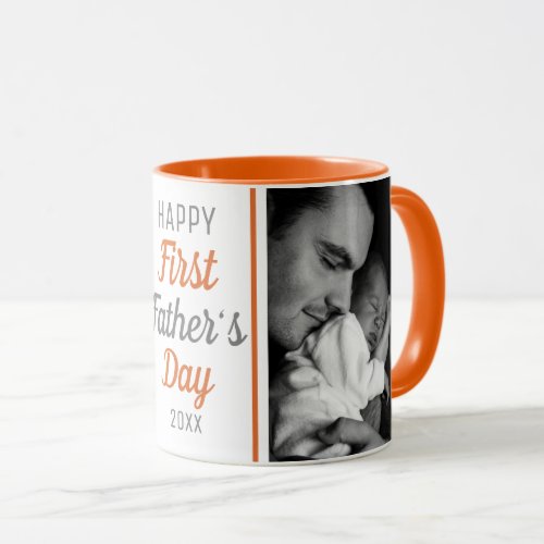 Happy First Fathers Day 2 Photo Orange And White Mug