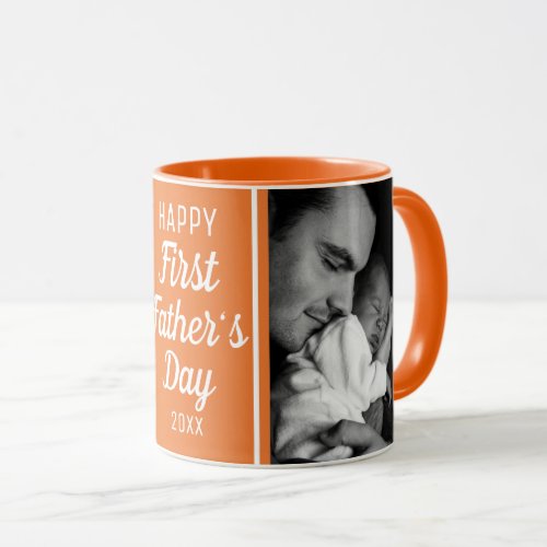 Happy First Fathers Day 2 Photo Orange And White Mug