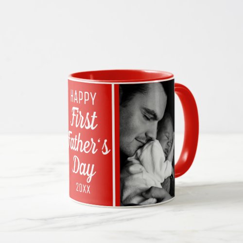 Happy First Fathers Day 2 Photo Red And White Mug