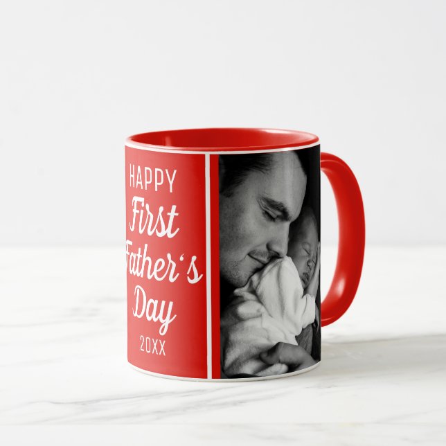 Happy First Father's Day 2 Photo Red And White Mug (Front Right)