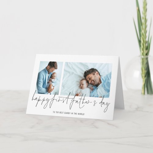 Happy First Fathers Day 2 Photos Script  Card