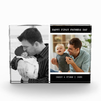 Happy First Father's Day 2 Picture Collage Black  Photo Block