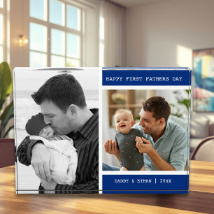 Happy First Father's Day 2 Picture Collage Blue Photo Block