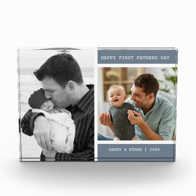 Happy First Father's Day 2 Picture Collage Gray    Photo Block (Front)