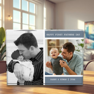 Happy First Father's Day 2 Picture Collage Gray Photo Block
