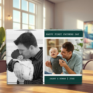 Happy First Father's Day 2 Picture Collage Green Photo Block