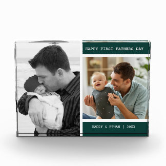 Happy First Father's Day 2 Picture Collage Green Photo Block