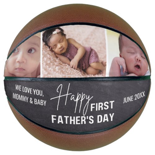 Happy First Fathers Day 3 Photo Chalkboard Basketball