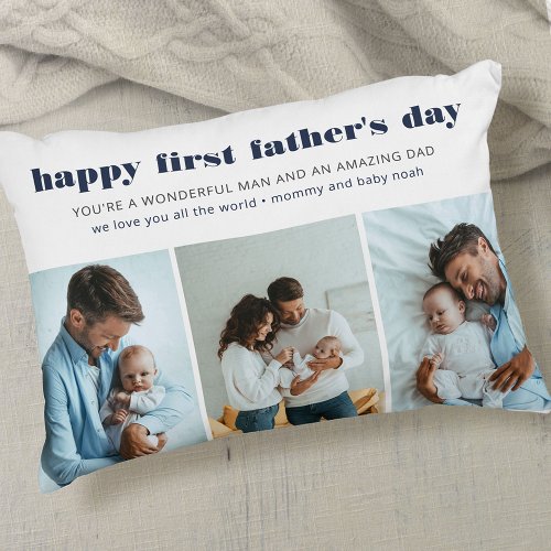 Happy First Fathers Day 3 Photo Collage Accent Pillow