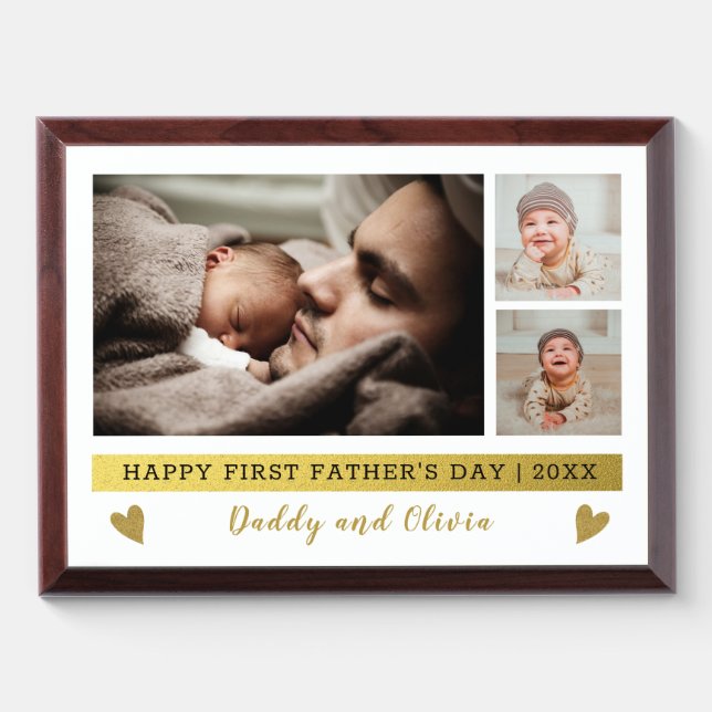 Happy First Father's Day 3 Photo Collage Award Plaque (Horizontal)