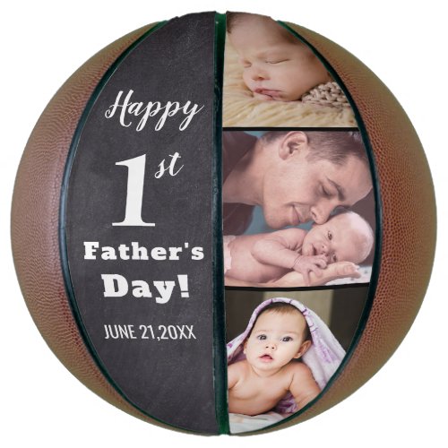 Happy First Fathers Day 3 Photo Collage Basketball