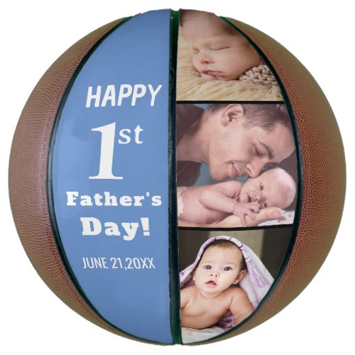 Happy First Fathers Day 3 Photo Collage Blue Basketball